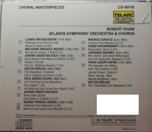 Robert Shaw, Atlanta Symphony Orchestra & Chorus - Choral Masterpieces (1985) Download